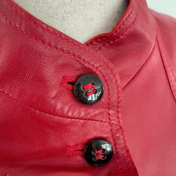 Escada Red Leather Blazer with Ruffle Detail - Picture 5 of 7